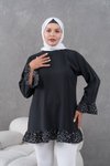 Siyah Garnili Salaş Fırfırlı Tunik