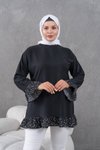Siyah Garnili Salaş Fırfırlı Tunik