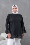 Siyah Garnili Salaş Fırfırlı Tunik