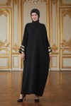 Gold Sequin-Sleeve Striped Modest Abaya - Black