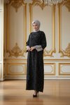 Silver Sequin Cuffed Hi-Low Abaya - Black