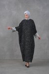 Siyah Gümüş Pulpayetli Ön Arka Farklı Manşetli Abaya Ferace