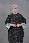 Siyah Gümüş Pulpayetli Ön Arka Farklı Manşetli Abaya Ferace