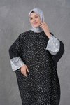 Siyah Gümüş Pulpayetli Ön Arka Farklı Manşetli Abaya Ferace