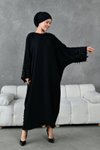 Siyah Kol Aksesuar Detaylı Abaya Ferace