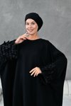 Siyah Kol Aksesuar Detaylı Abaya Ferace