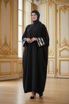 Plus Size Silver Sequin Striped-Sleeve Abaya - Black