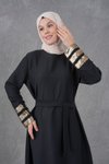 Siyah Kolları Payet Garnidetaylı Kuşaklı Abiye Elbise
