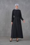Siyah Kolları Payet Garnidetaylı Kuşaklı Abiye Elbise