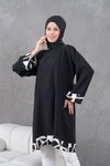 Siyah Krem Garnili Diz Boyu Salaş Tunik
