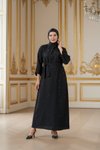 Belted Pearl-Detailed Evening Dress - Black