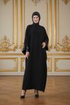 Embroidered Sleeve Sequin-Striped Abaya - Black
