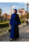 Siyah Sax Garnili Rahat Kesim Elbise