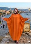 Turuncu Geniş Kesim Omuzdan Manşete Fırfırlı Ferace