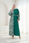 Loose-Fit Patterned Garnish Dress - Green
