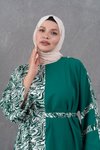 Yeşil Desenli Salaş Garnili Elbise