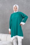Yeşil Garnili Diz Boyu Salaş Tunik