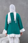 Yeşil Garnili Salaş Fırfırlı Tunik