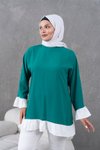 Yeşil Garnili Salaş Fırfırlı Tunik