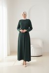 Sequin Detail Belted Dress - Emerald