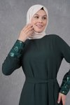 Zümrüt Kolları Payet Garnidetaylı Kuşaklı Elbise