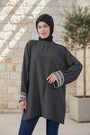 تونيك واسع أنثراسيت بتفاصيل إكسسوار فضي على الأساور