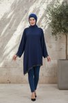 تونيك فضفاض كحلي بقصة غير متماثلة وإكسسوار شريط