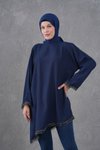 Lacivert Asimetrik Kesim Şerit Aksesuarlı Salaş Tunik