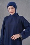 Lacivert Asimetrik Kesim Şerit Aksesuarlı Salaş Tunik