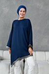 Lacivert Bluz Pulpayet Detaylı Asimetrik Tunik