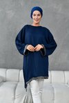 Lacivert Bluz Pulpayet Detaylı Asimetrik Tunik