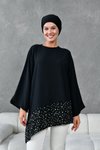 Siyah Asimetrik Garnili Tunik