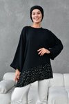 Siyah Asimetrik Garnili Tunik