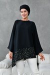 Siyah Asimetrik Garnili Tunik