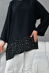Siyah Asimetrik Garnili Tunik