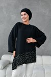 Siyah Asimetrik Garnili Tunik