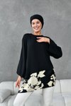 Siyah Bej Asimetrik Garnili Tunik