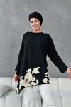 Siyah Bej Asimetrik Garnili Tunik