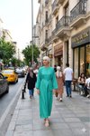 Yeşil Puan Desenli Rahat Kesim Özel Kumaş Elbise