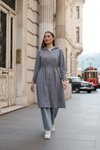 Gri Uzun Fermuarlı Kap Ceket