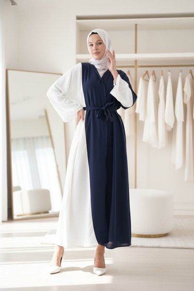 Navy Blue and Ecru Abaya Ferace - Navy Blue