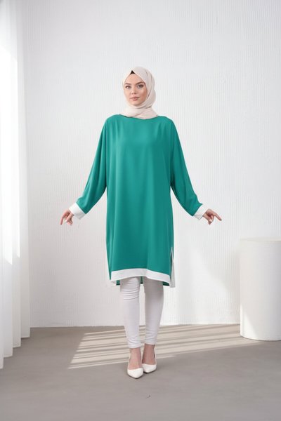 Loose-Fit Trim Detail Tunic - Green