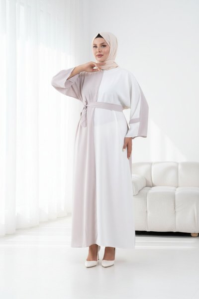 Loose Fit Panelled Special Occasion Dress - Beige
