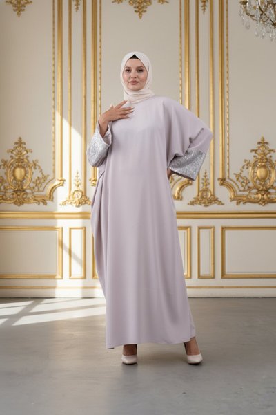 Sequin-Detail Abaya - Beige