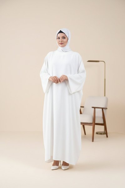 Sequin Sleeve Abaya - White