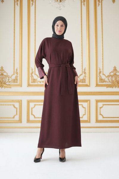 Accessory Cuff Detail Evening Dress - Burgundy