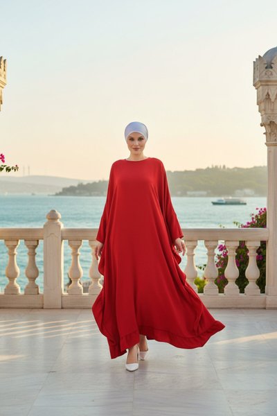 Plus Size Abaya Dress - Burgundy