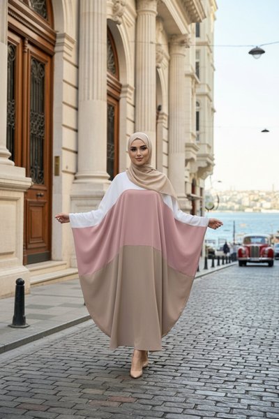 Ekru Camel Büyük Beden Özel Gün Elbise Ferace