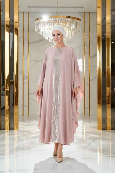 Sequin Abaya - Cream