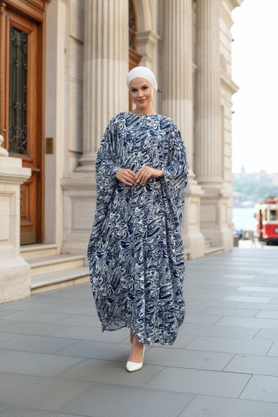 Dress-Style Abaya - Navy Blue